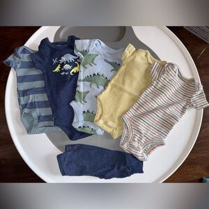 Carter's Blue, Green, Yellow, and Striped Bodysuits Set, Dinosaurs